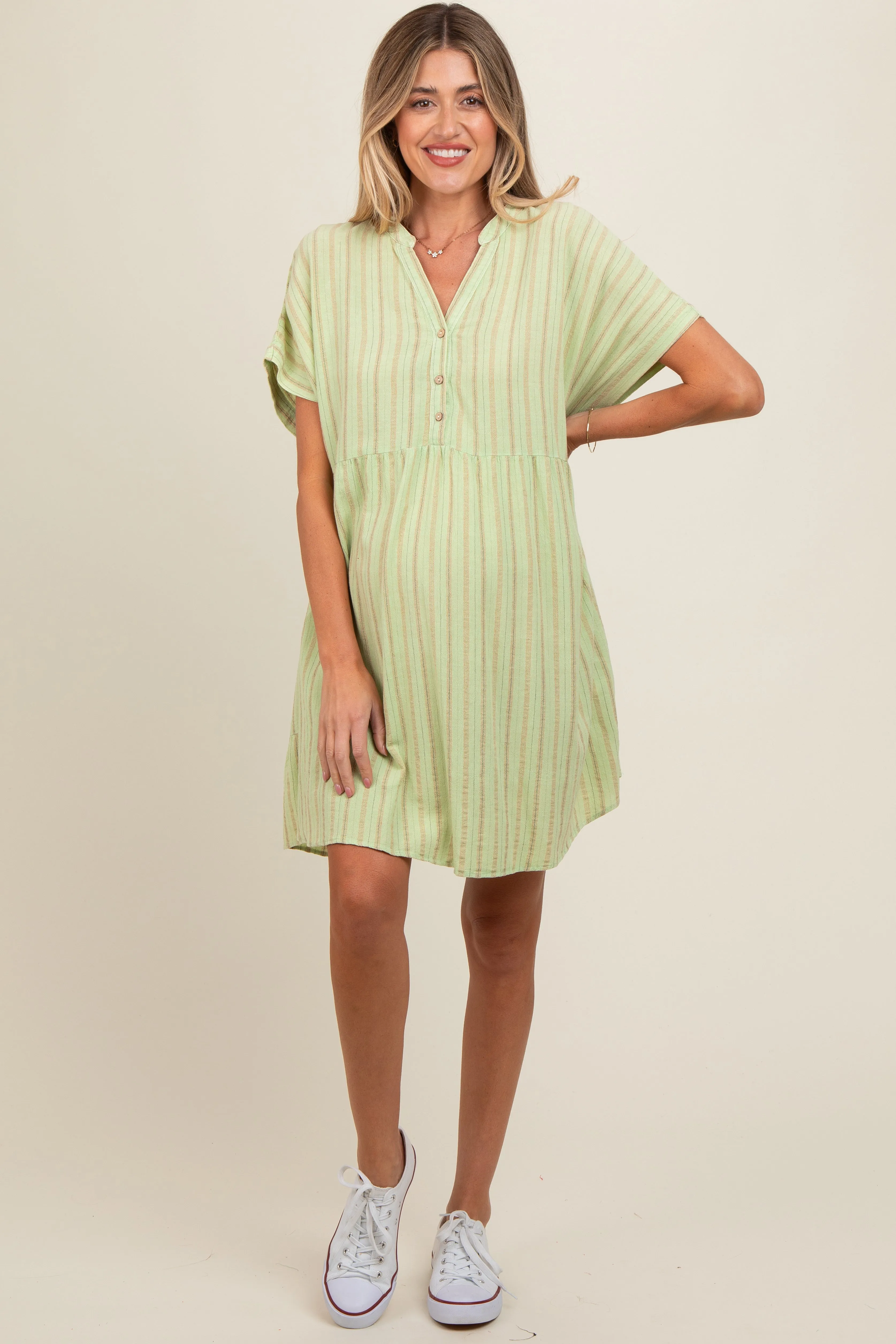 Mint Green Striped Button Front Maternity Dress sold by Pinkblush