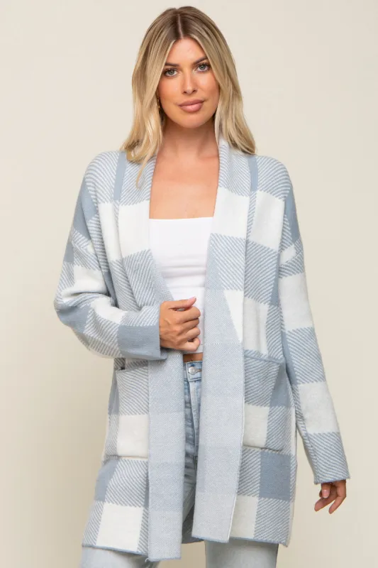 Light Blue Plaid Shawl Cardigan sold by Pinkblush