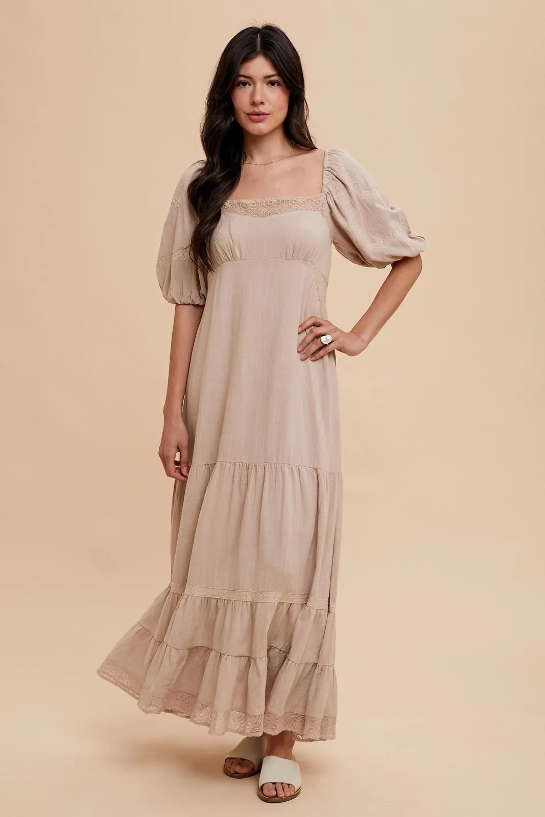 Beige Lace Insert Maternity Maxi Dress sold by Pinkblush product image thumbnail 4