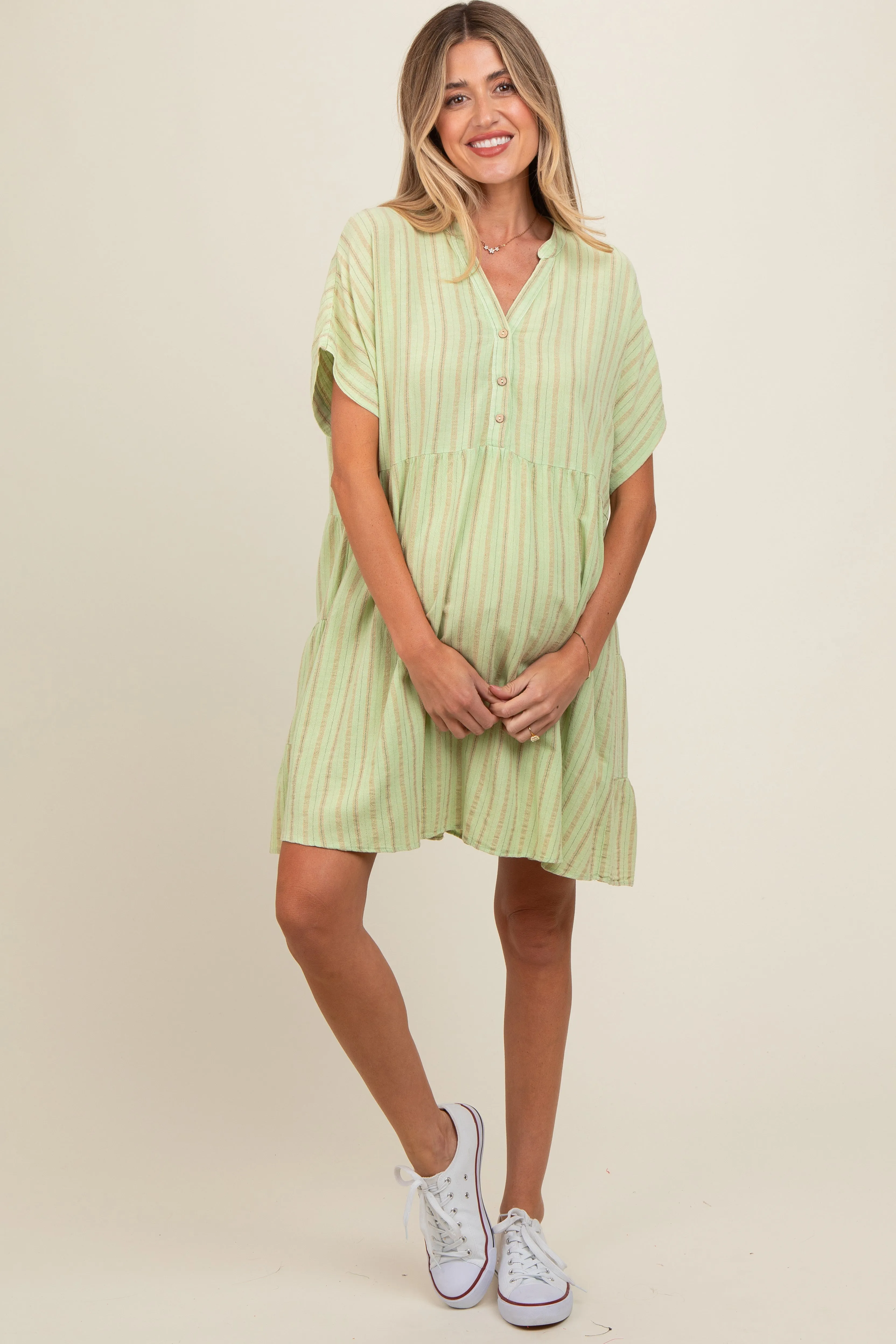 Mint Green Striped Button Front Maternity Dress sold by Pinkblush product image thumbnail 2