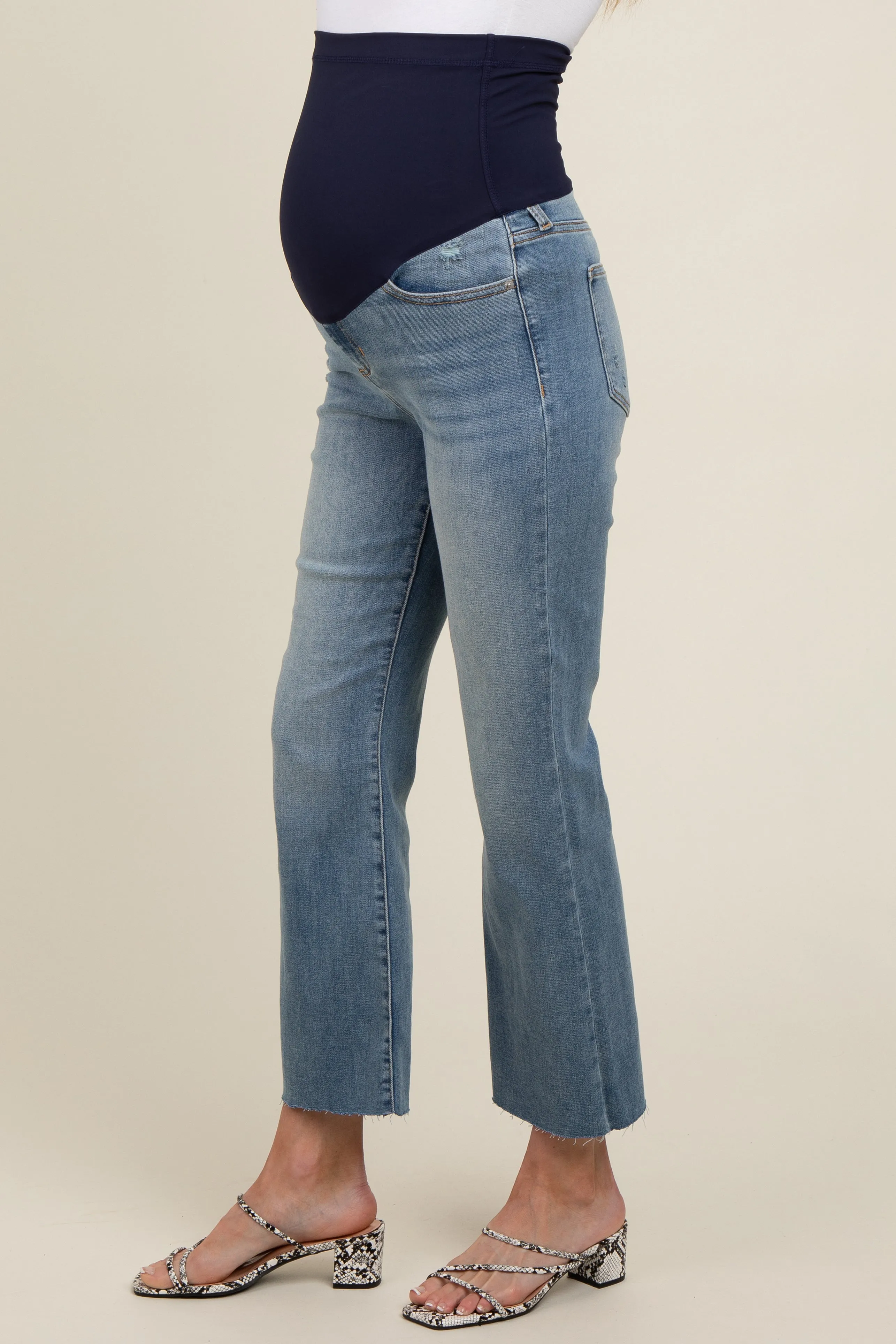 Blue Raw Hem Maternity Straight Leg Jeans sold by Pinkblush product image thumbnail 3
