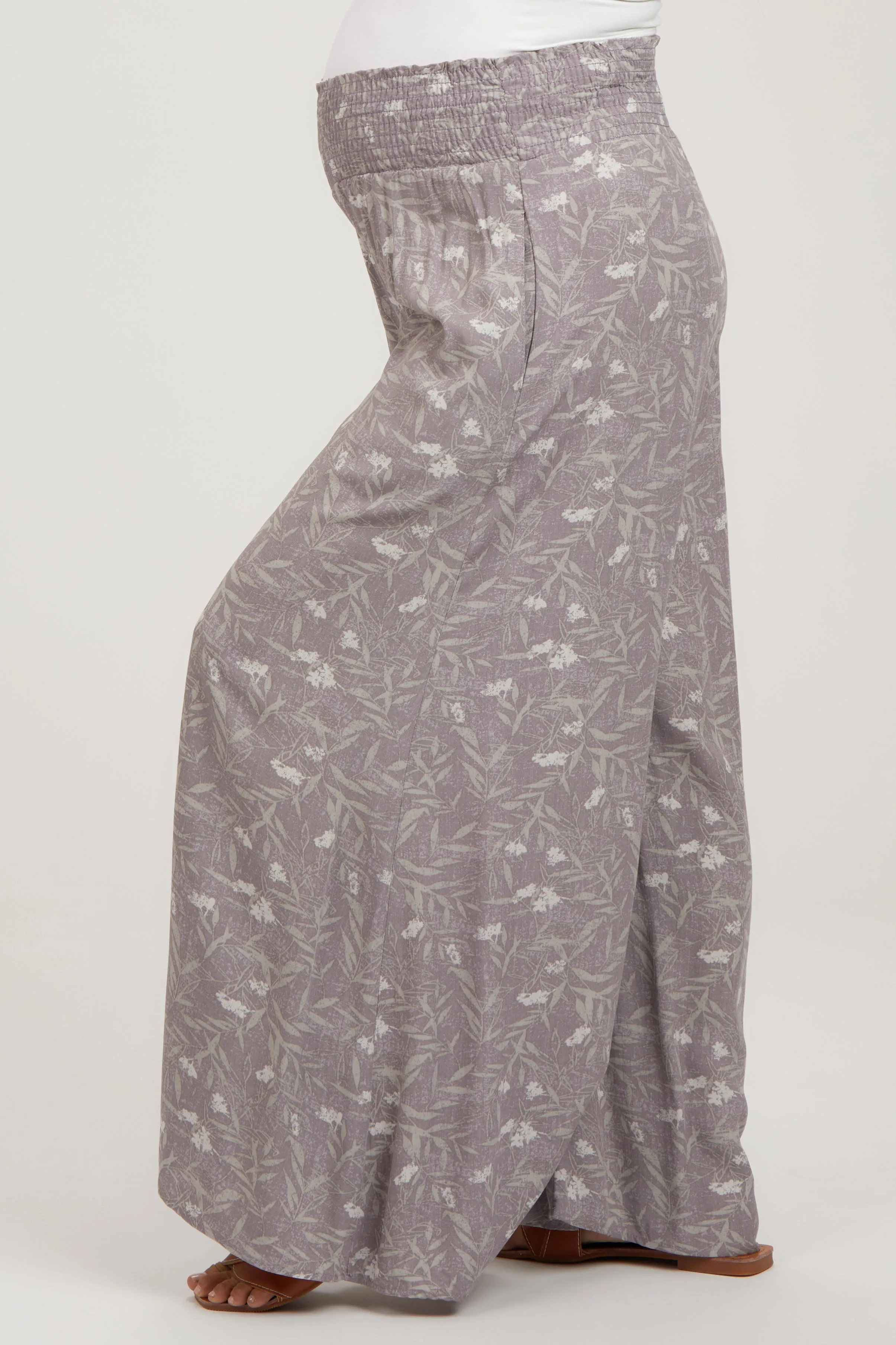 Lavender Floral Smocked Wide Leg Maternity Pants sold by Pinkblush product image thumbnail 3