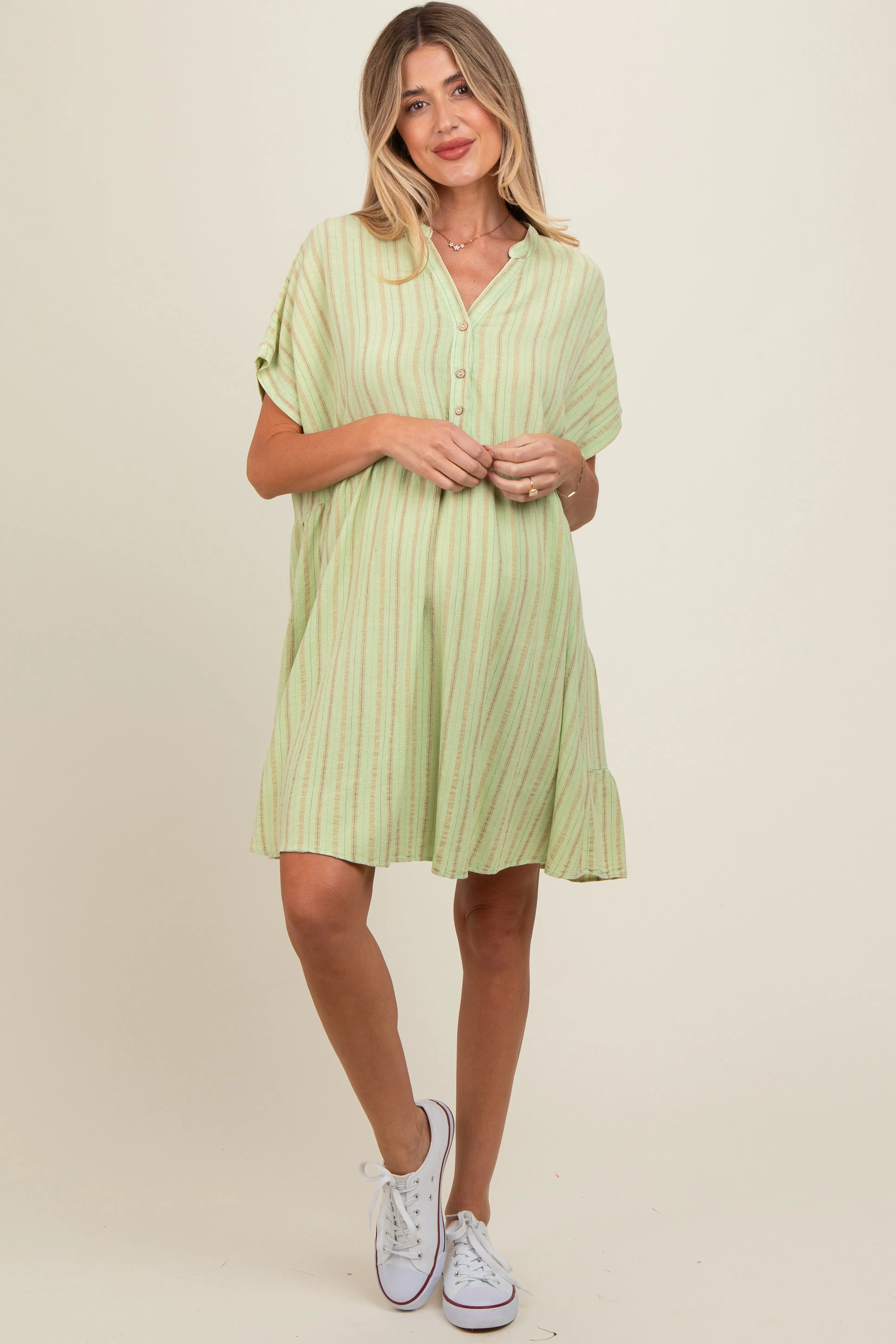Mint Green Striped Button Front Maternity Dress sold by Pinkblush product image thumbnail 3