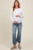 Blue Raw Hem Maternity Straight Leg Jeans sold by Pinkblush