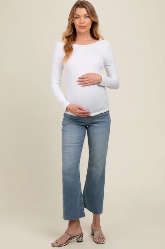 Blue Raw Hem Maternity Straight Leg Jeans sold by Pinkblush
