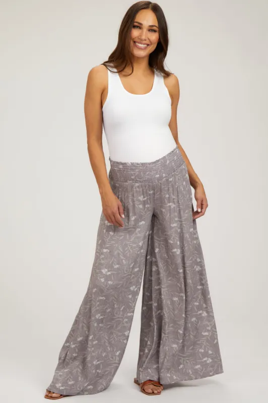 Lavender Floral Smocked Wide Leg Maternity Pants sold by Pinkblush