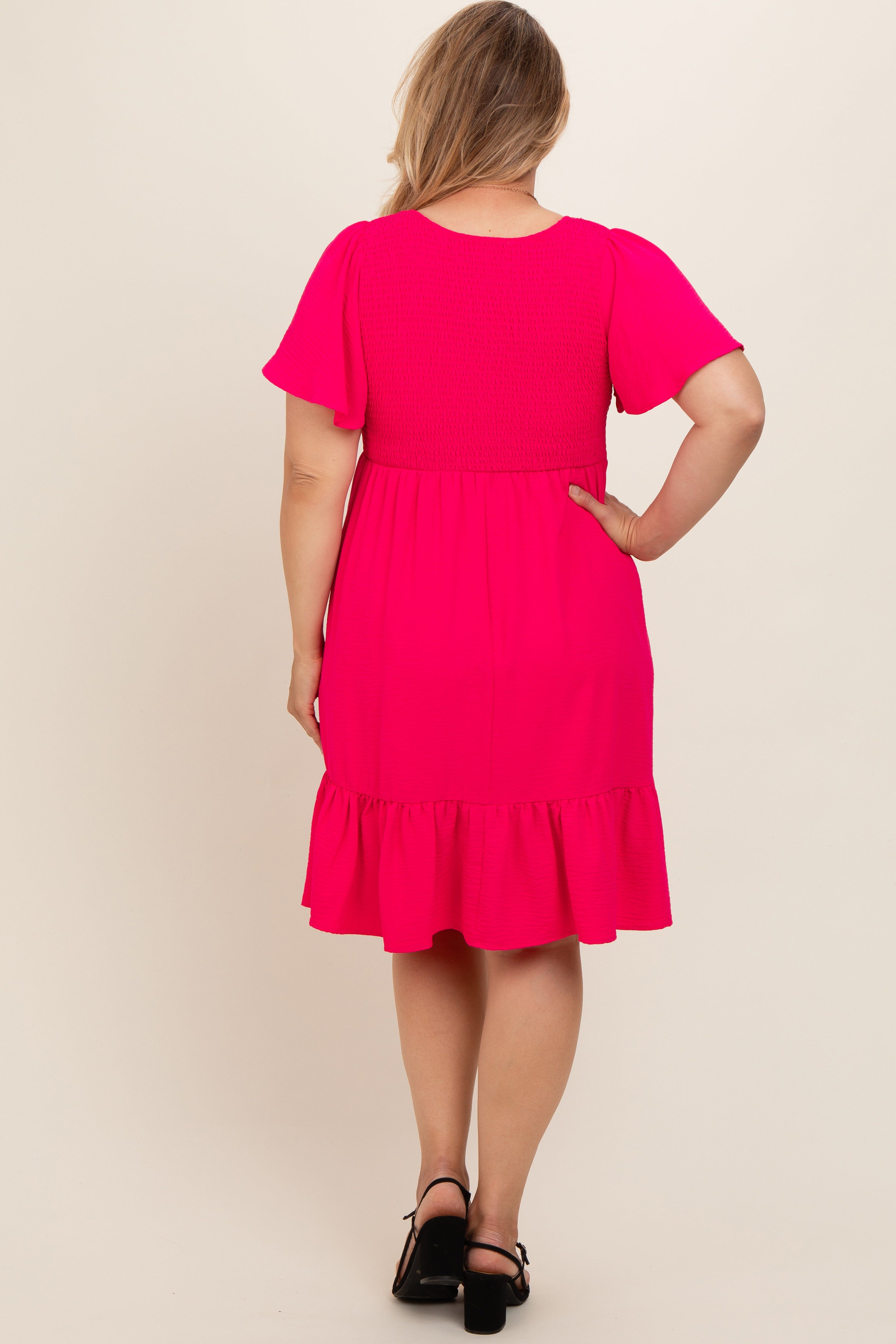Fuchsia Smocked Ruffle Hem Maternity Plus Dress sold by Pinkblush product image thumbnail 3