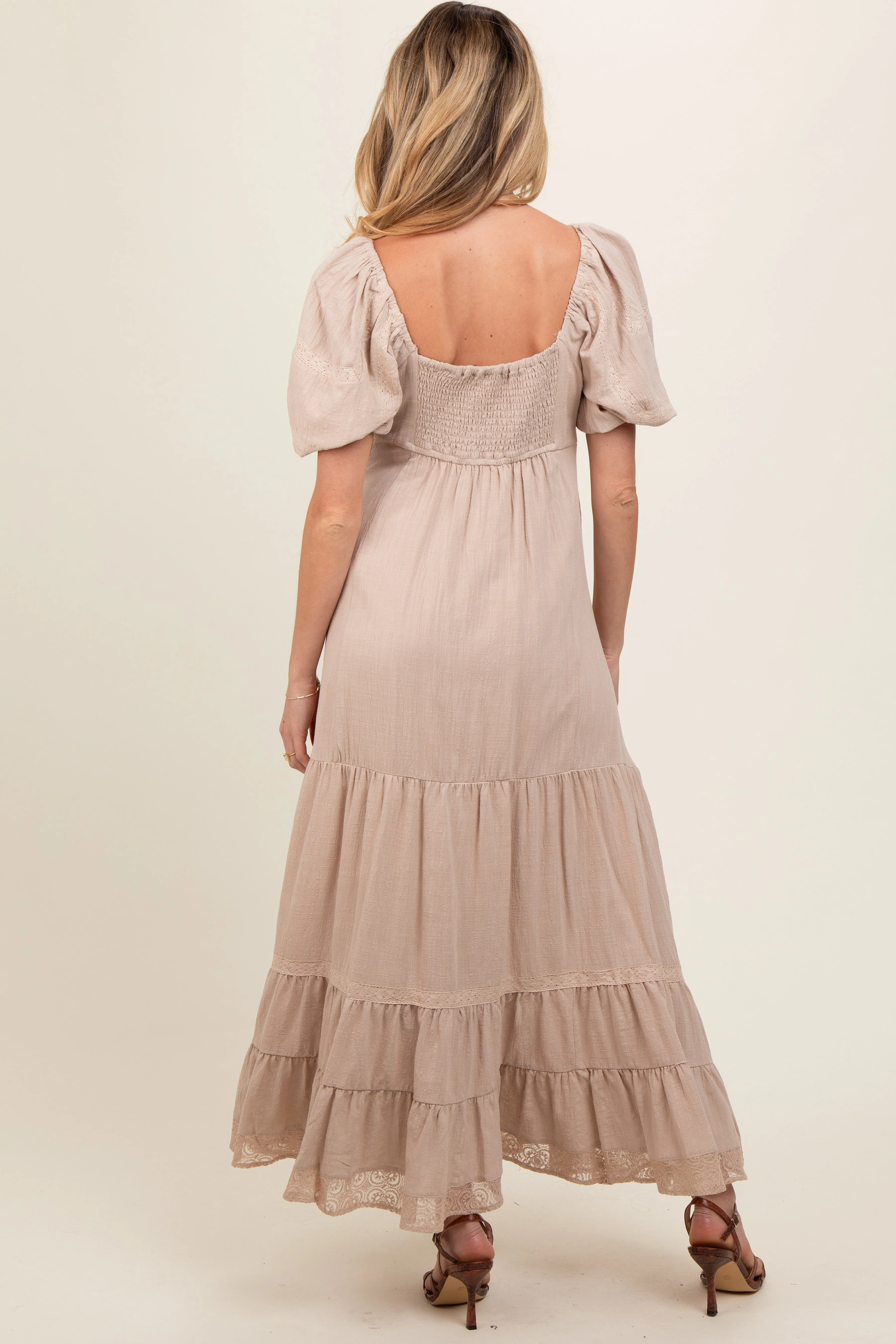 Beige Lace Insert Maternity Maxi Dress sold by Pinkblush product image thumbnail 3