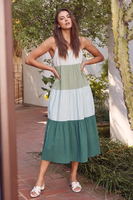 Green Striped Color Block Back Bow Midi Dress sold by Pinkblush