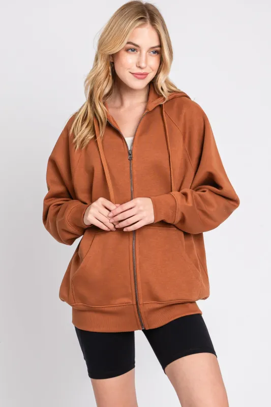 Camel Front Zipper Hooded Sweater sold by Pinkblush