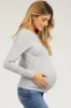 Heather Grey Waffle Knit Basic Long Sleeve Maternity Top sold by Pinkblush