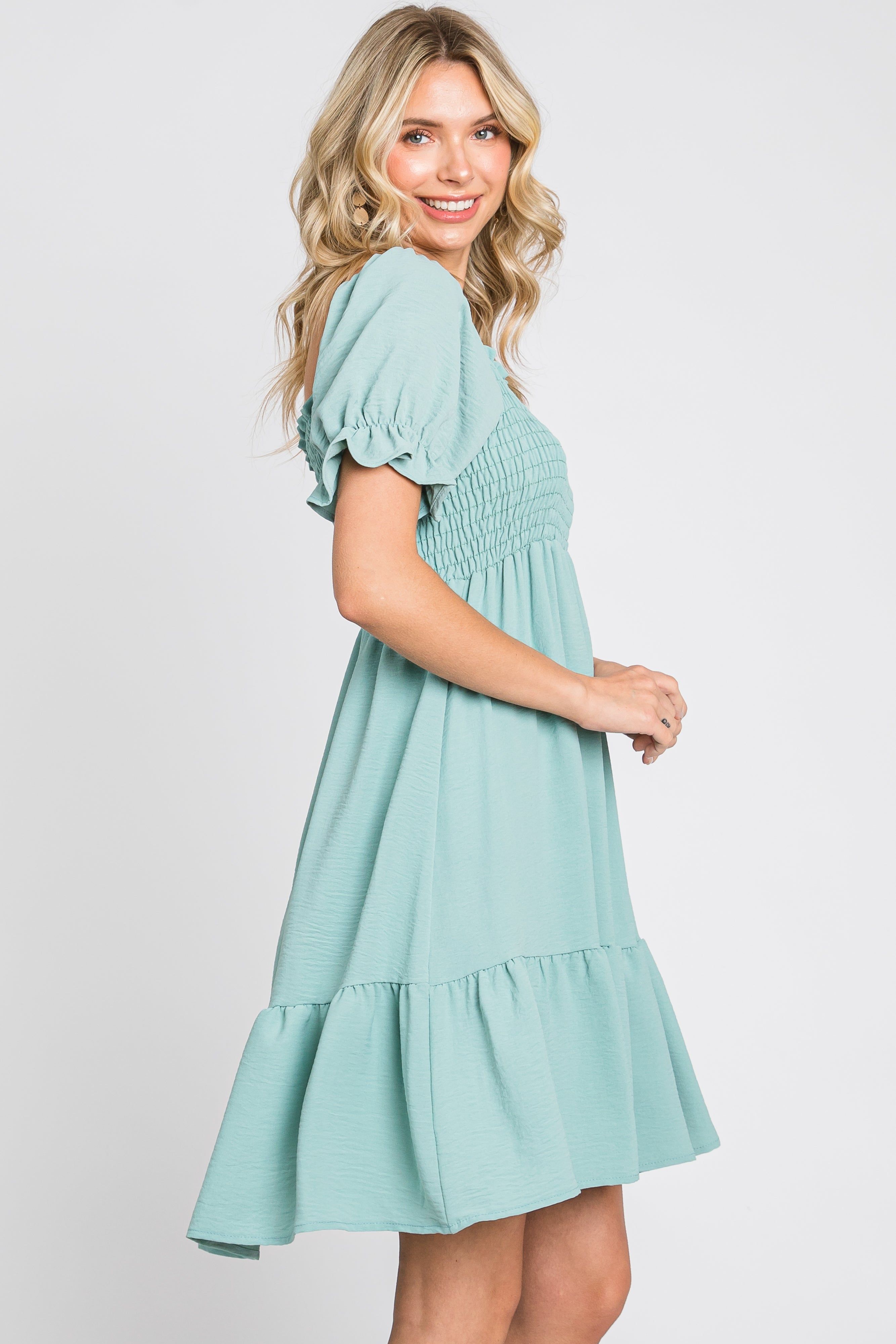 Mint Smocked Ruffle Trim Dress sold by Pinkblush product image thumbnail 3