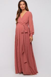 Mauve Chiffon Wrap Maternity Gown sold by Pinkblush