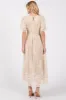 Cream Embroidered Smocked Midi Dress sold by Pinkblush