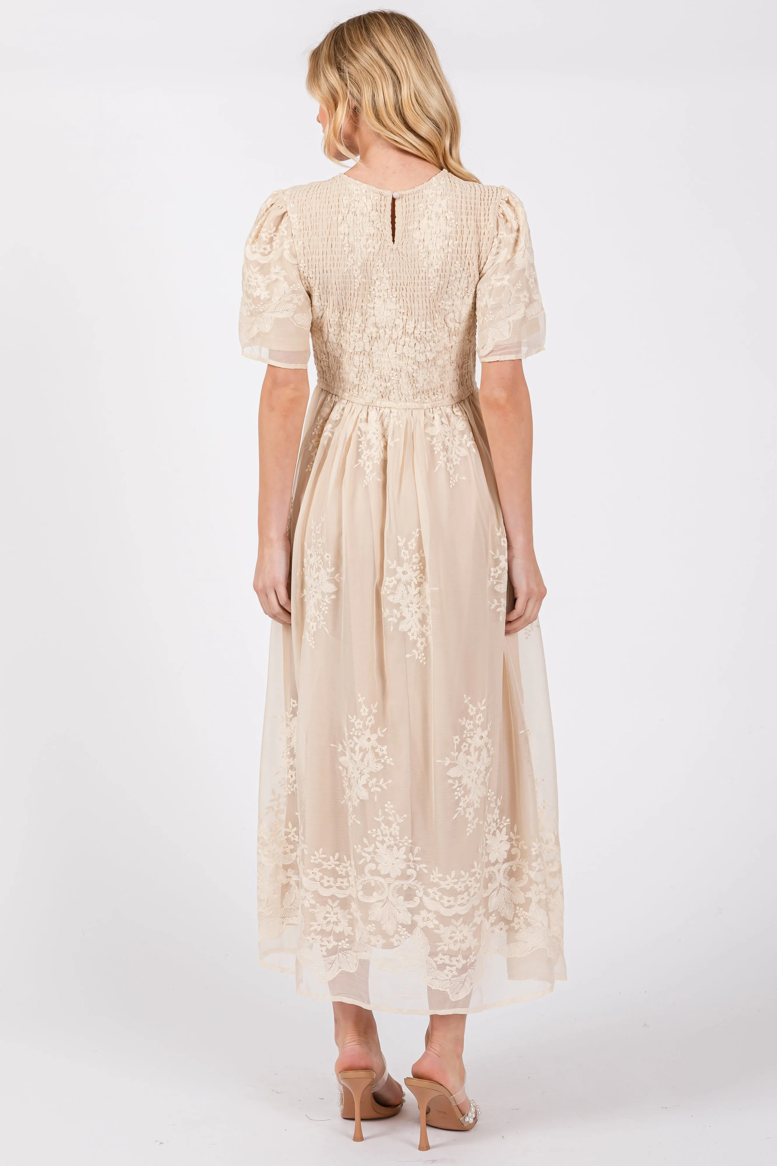 Cream Embroidered Smocked Midi Dress sold by Pinkblush product image thumbnail 3