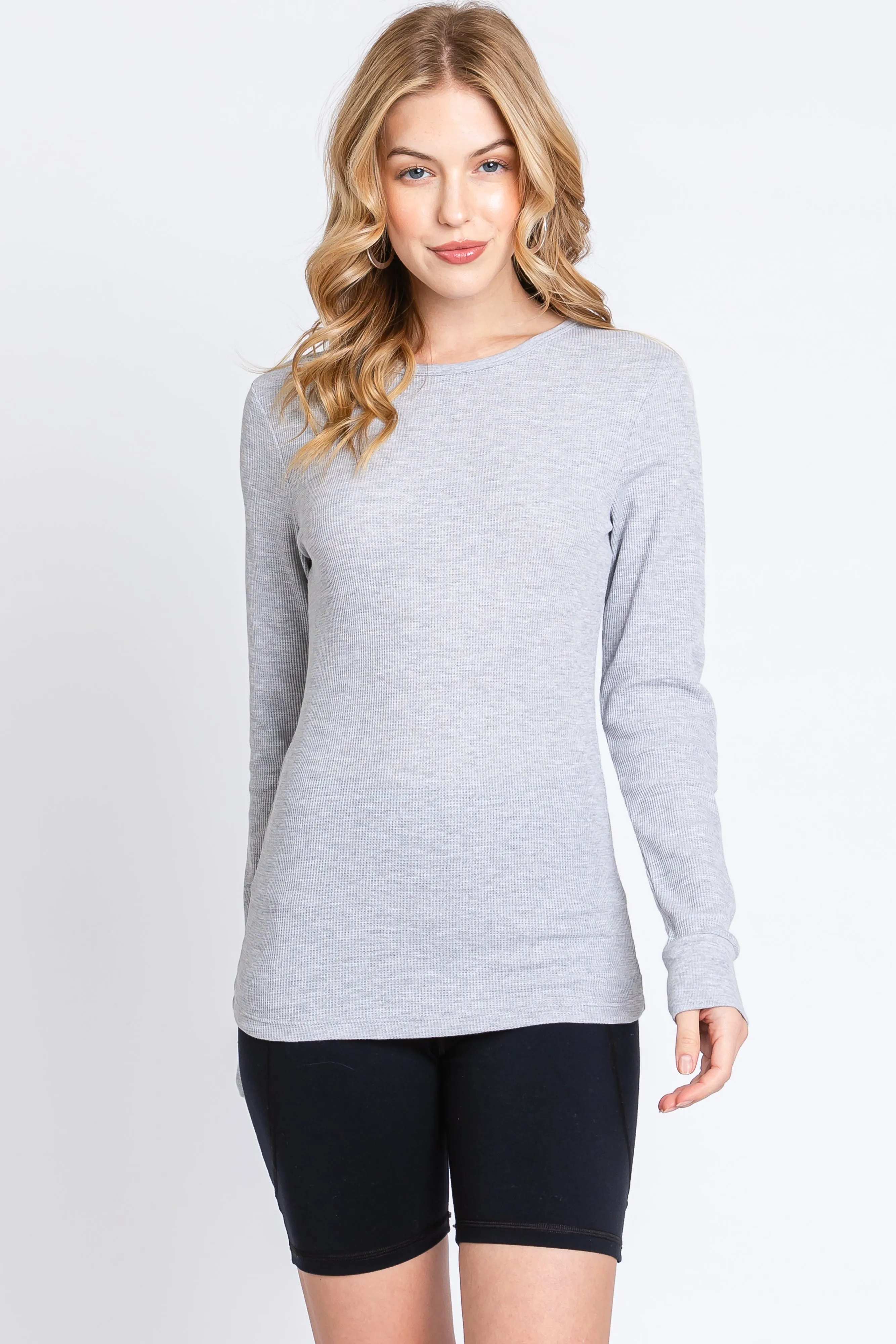Heather Grey Waffle Knit Basic Long Sleeve Maternity Top sold by Pinkblush product image thumbnail 4