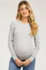 Heather Grey Waffle Knit Basic Long Sleeve Maternity Top sold by Pinkblush