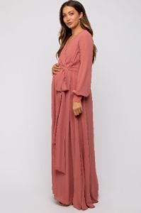 Mauve Chiffon Wrap Maternity Gown sold by Pinkblush