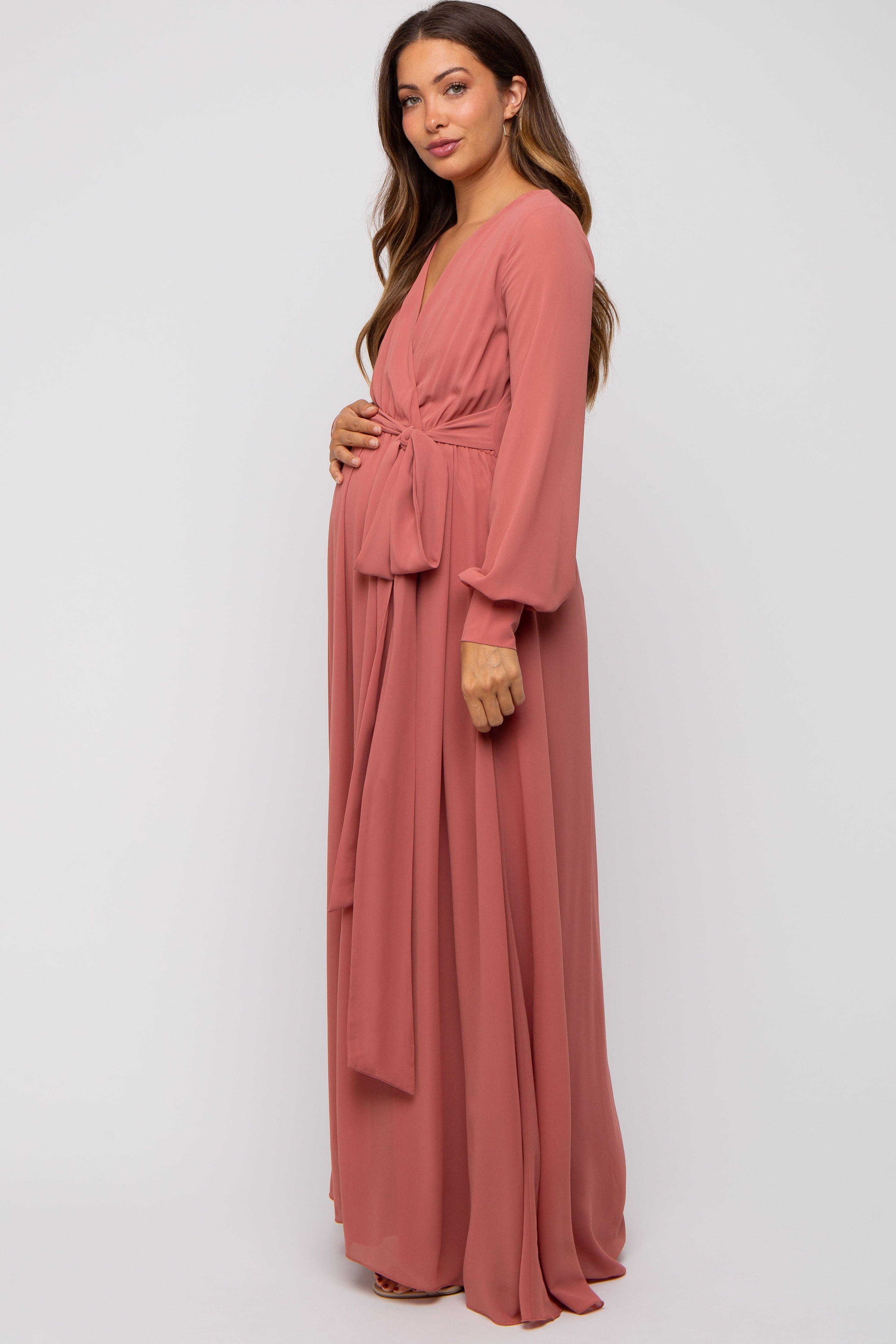 Mauve Chiffon Wrap Maternity Gown sold by Pinkblush product image thumbnail 3