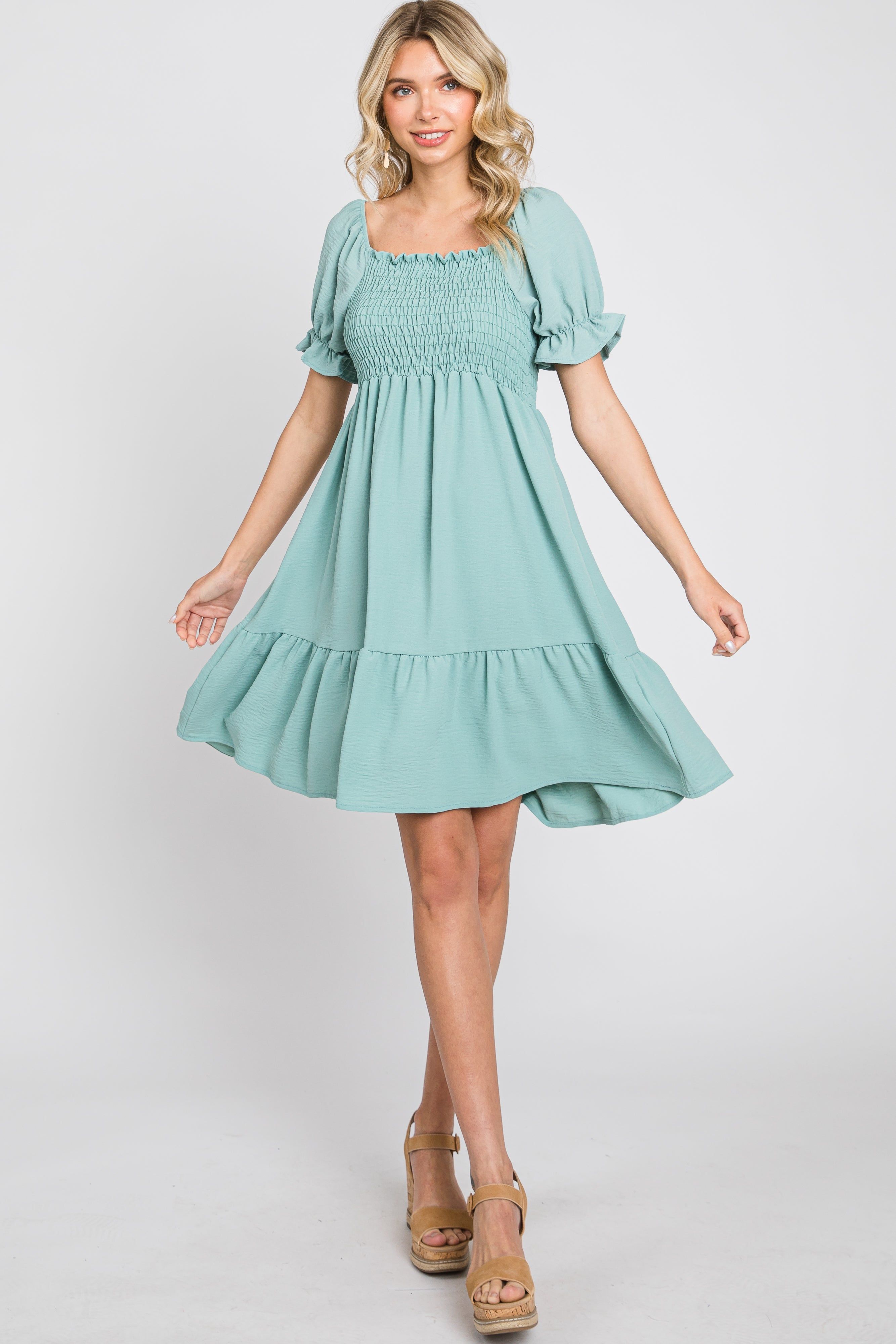 Mint Smocked Ruffle Trim Dress sold by Pinkblush product image thumbnail 2