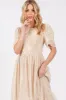 Cream Embroidered Smocked Midi Dress sold by Pinkblush