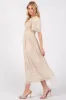 Cream Embroidered Smocked Midi Dress sold by Pinkblush