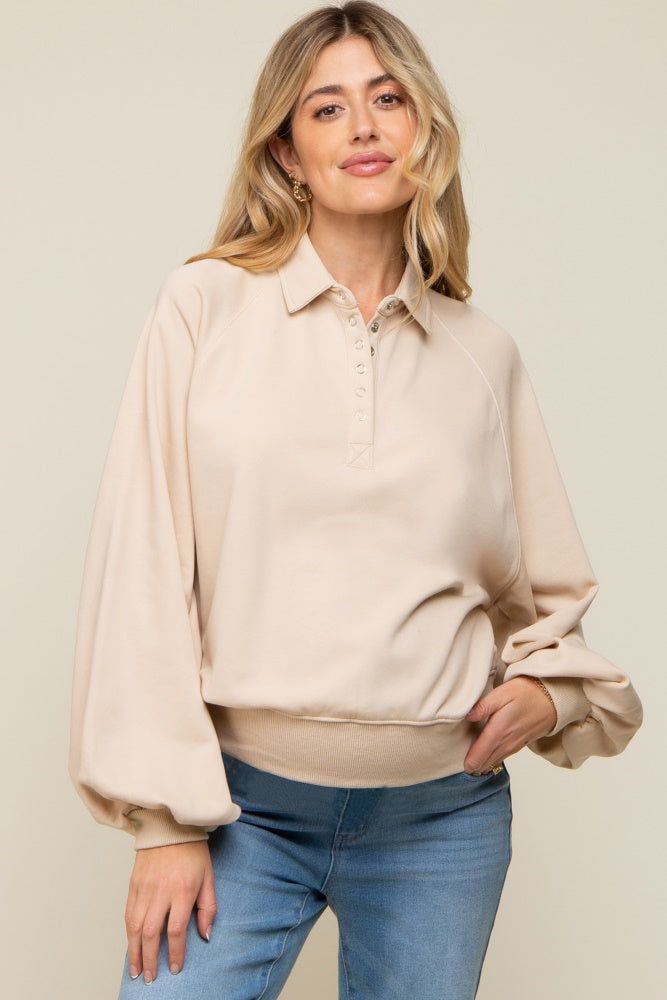 Beige Collared Button Maternity Pullover sold by Pinkblush product image thumbnail 2