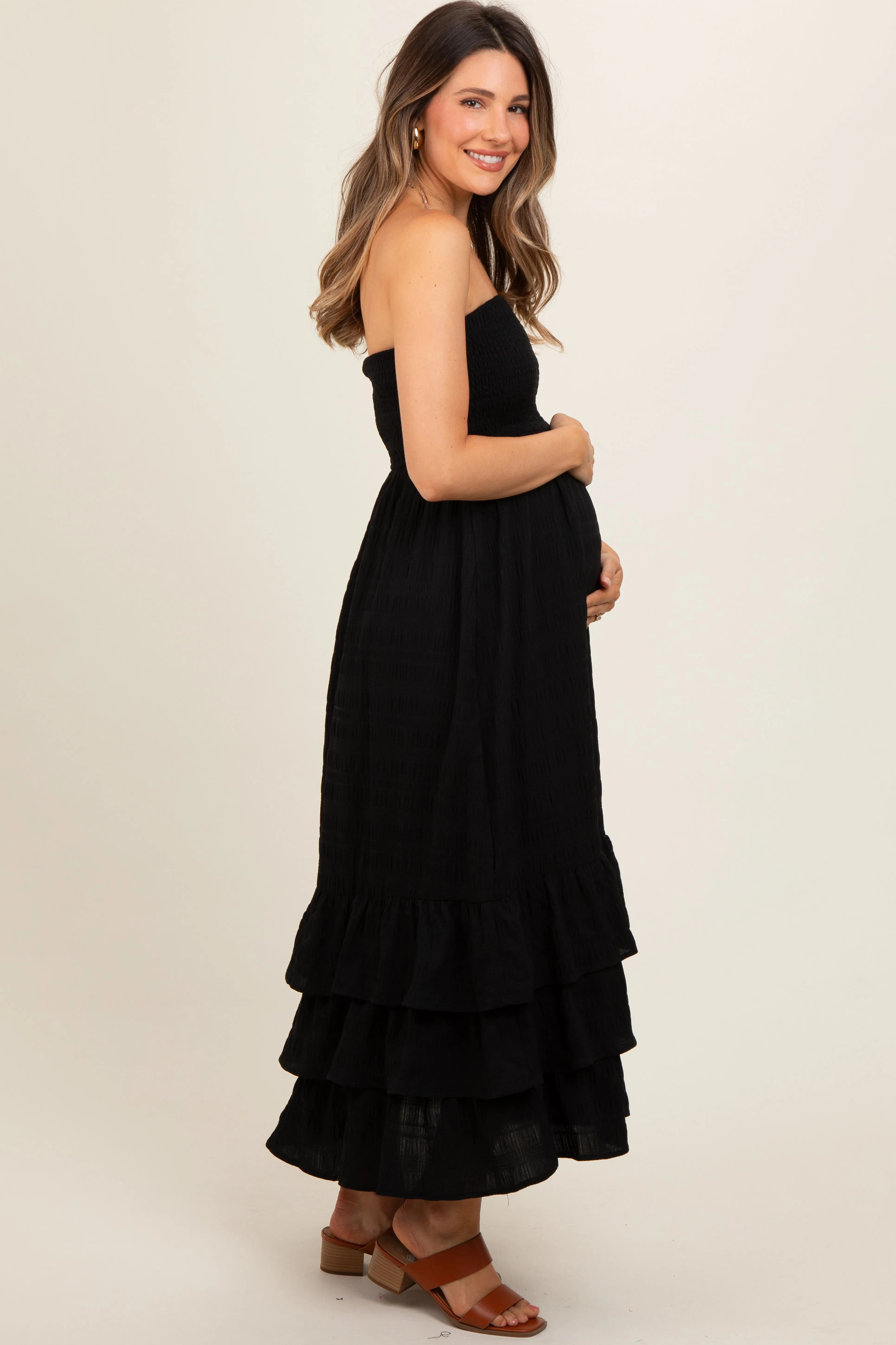 Black Smocked Ruffle Hem Tube Maternity Maxi Dress sold by Pinkblush product image thumbnail 4