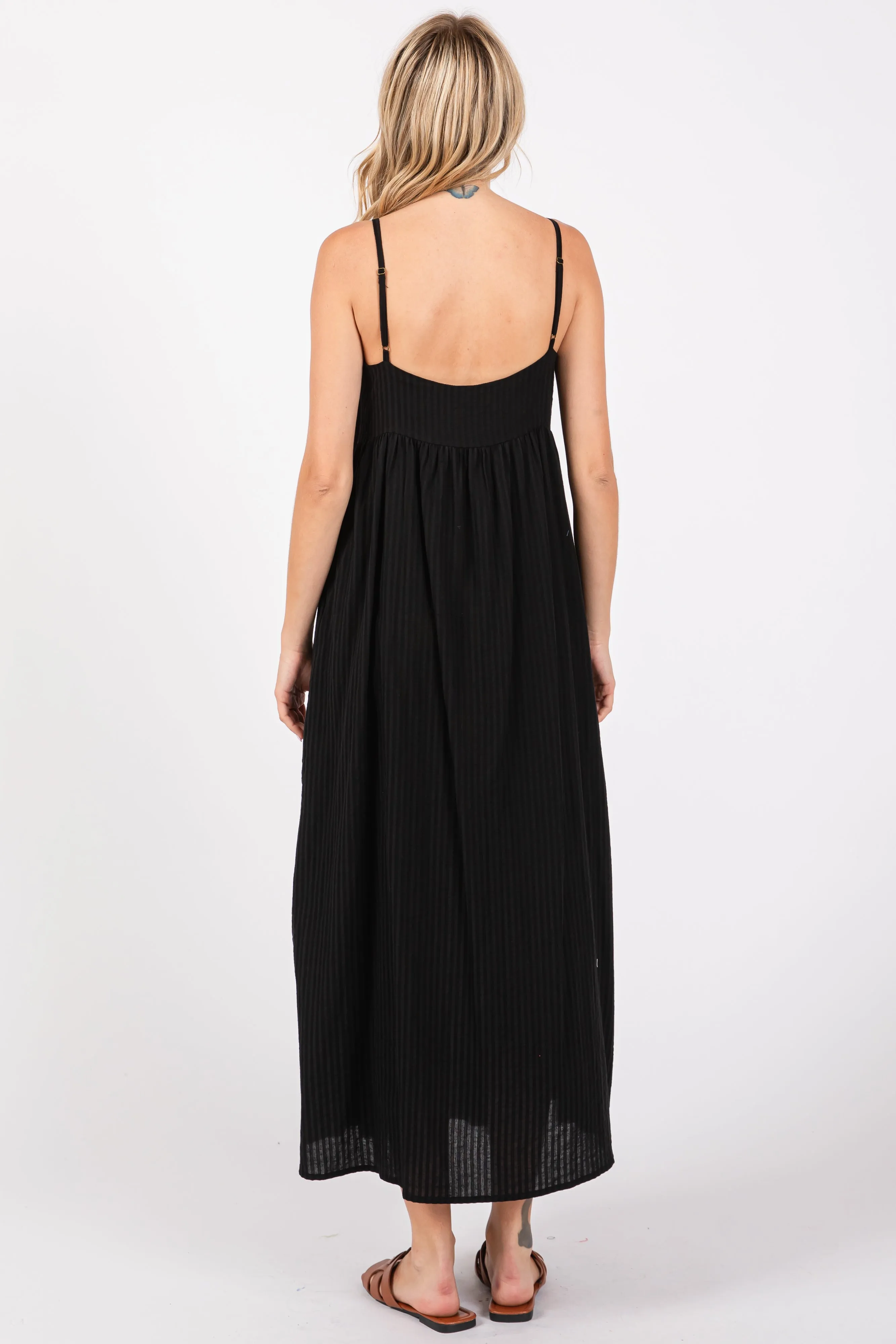 Black Striped V-Neck Sleeveless Side Pocket Dress sold by Pinkblush product image thumbnail 3