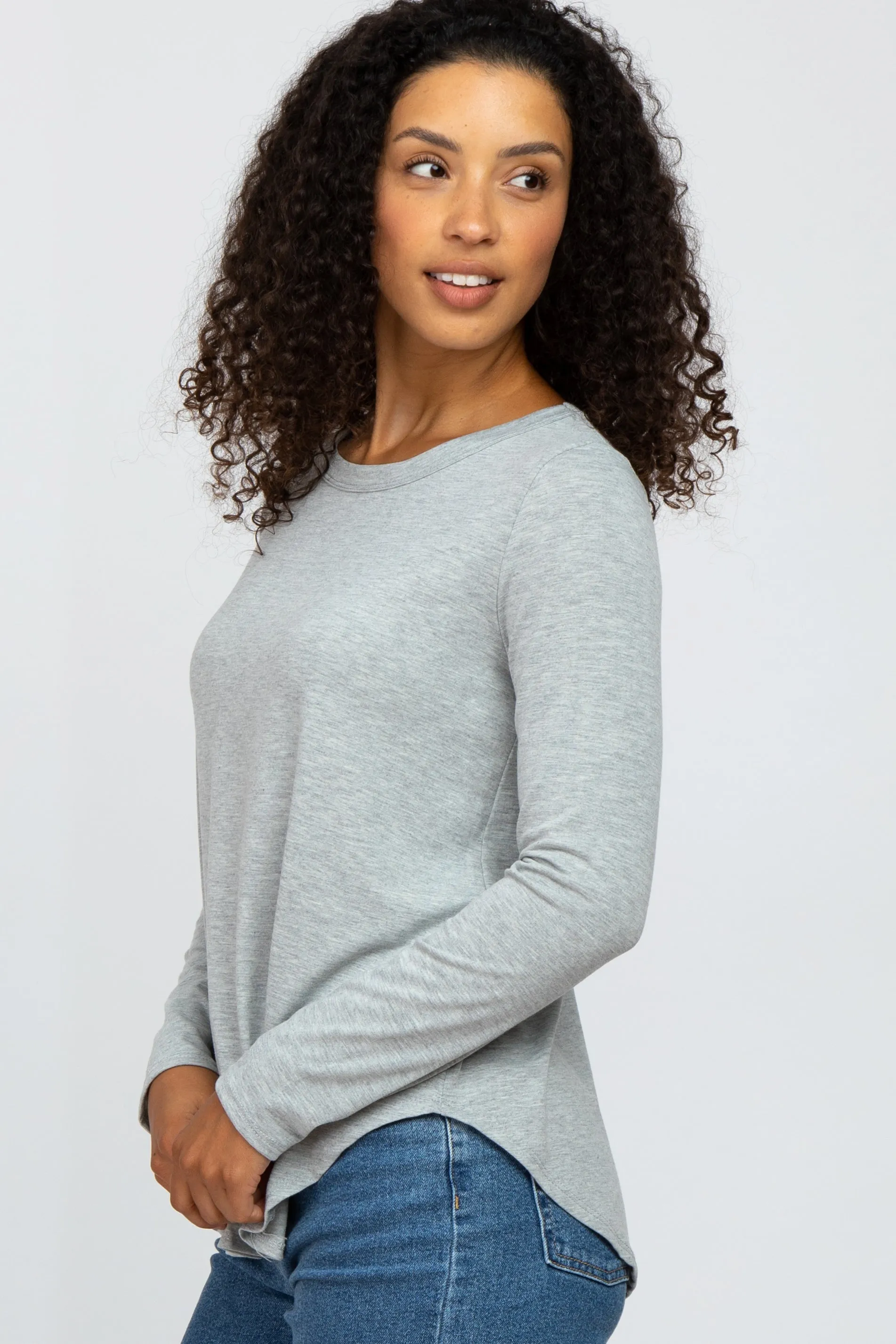 Heather Grey Basic Long Sleeve Top sold by Pinkblush product image thumbnail 2