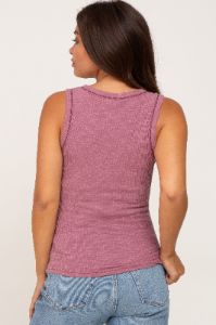 Mauve Ribbed Split Neck Maternity Tank Top sold by Pinkblush