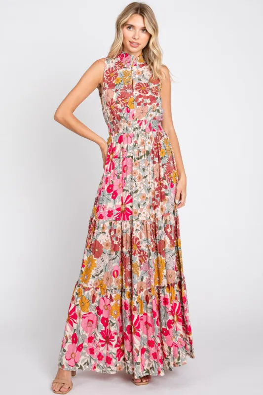 Pink Floral Mock Neck Maxi Dress sold by Pinkblush