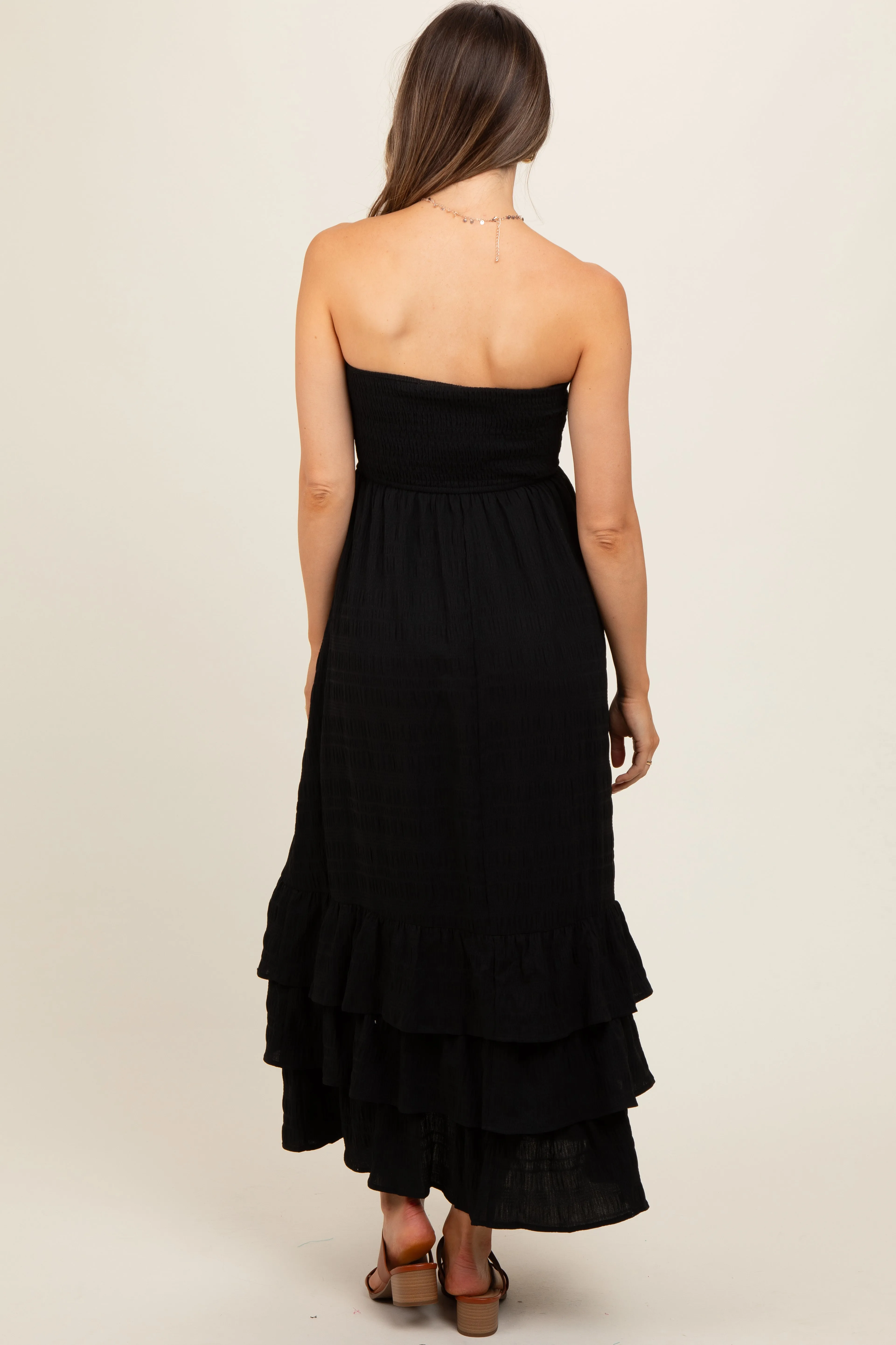 Black Smocked Ruffle Hem Tube Maternity Maxi Dress sold by Pinkblush product image thumbnail 5
