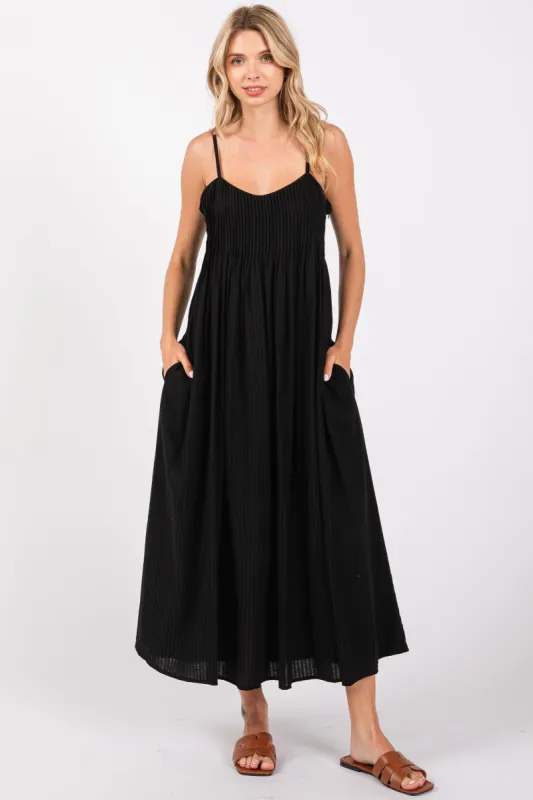 Black Striped V-Neck Sleeveless Side Pocket Dress sold by Pinkblush