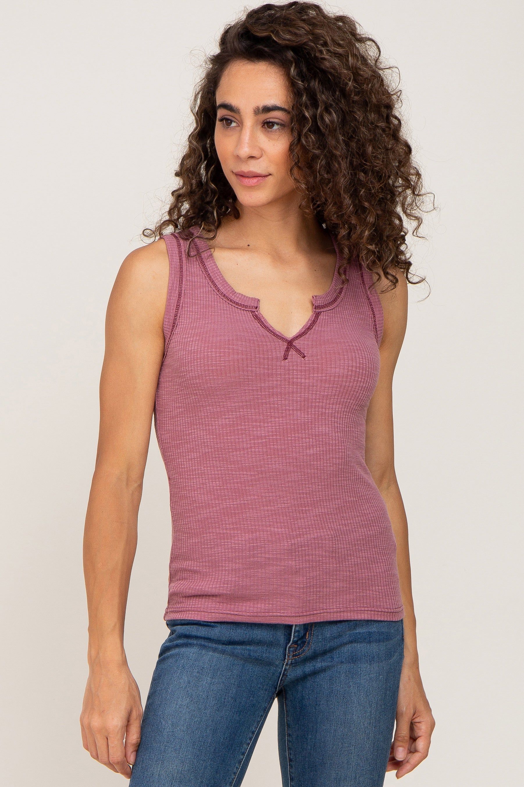 Mauve Ribbed Split Neck Maternity Tank Top sold by Pinkblush product image thumbnail 5
