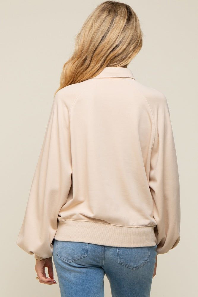 Beige Collared Button Maternity Pullover sold by Pinkblush product image thumbnail 4