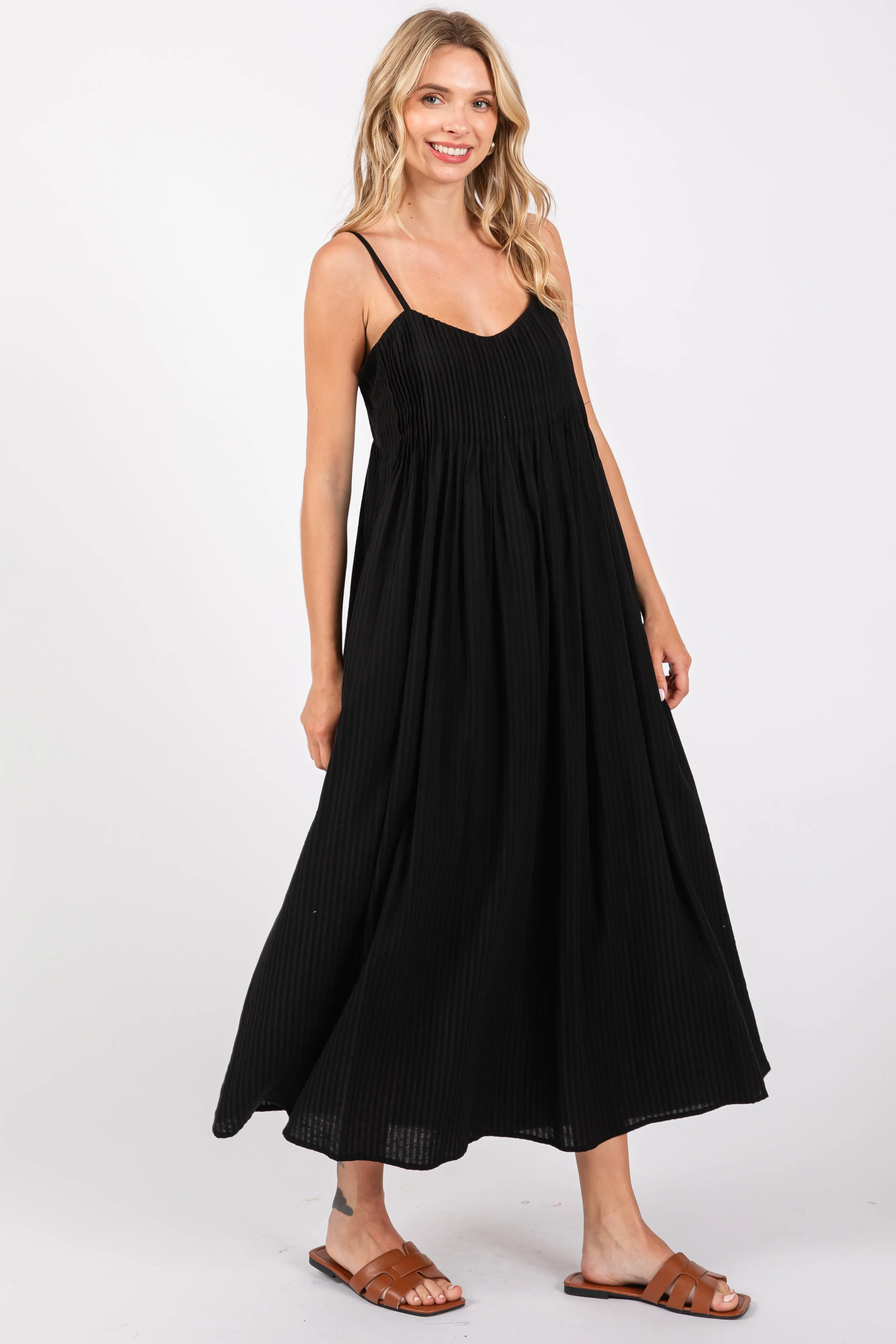 Black Striped V-Neck Sleeveless Side Pocket Dress sold by Pinkblush product image thumbnail 2