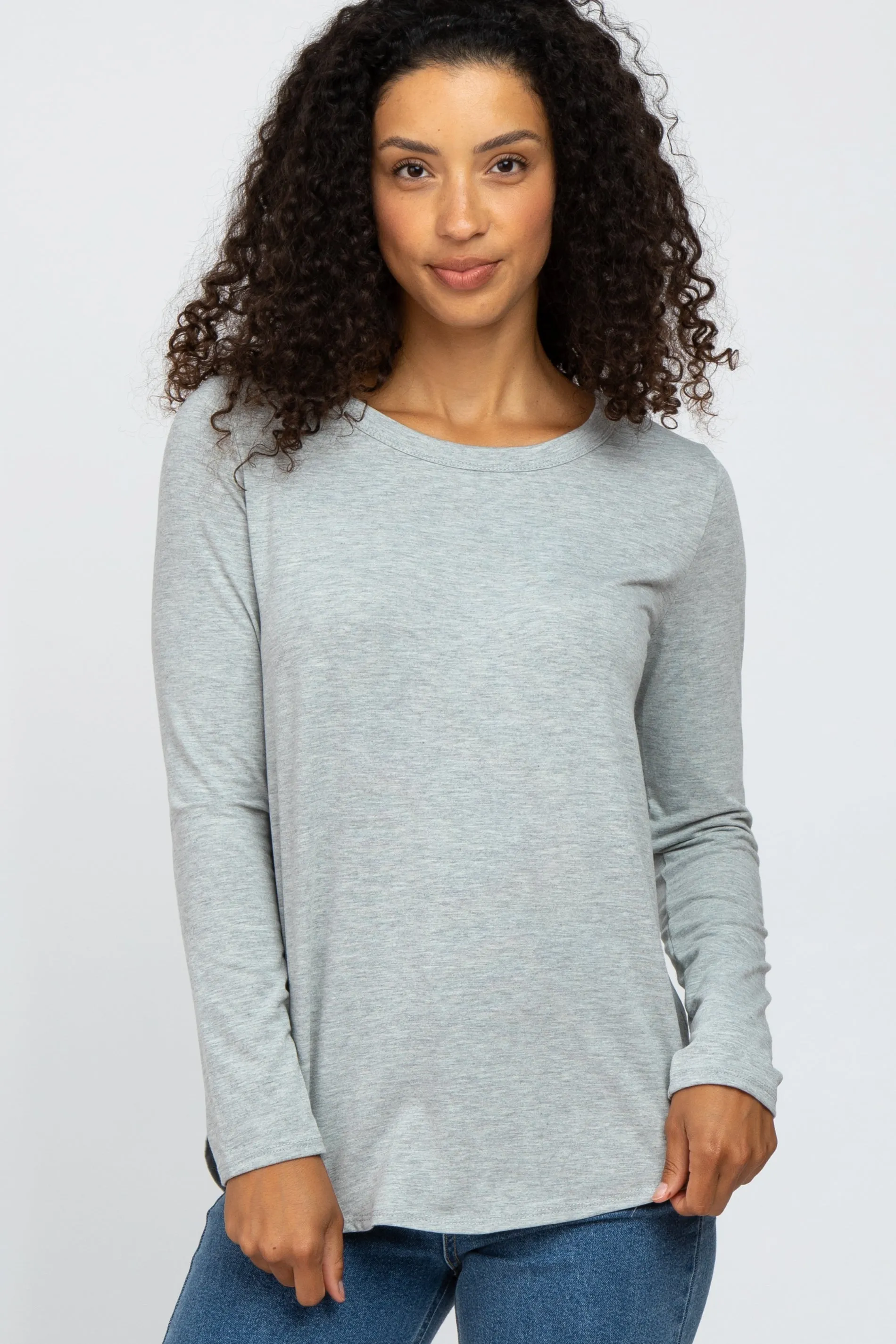 Heather Grey Basic Long Sleeve Top sold by Pinkblush