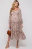 Mauve Floral Chiffon Sweetheart Neck Ruffle Tiered Maternity Midi Dress sold by Pinkblush