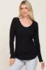 Black Ribbed Scoop Neck Long Sleeve Top sold by Pinkblush