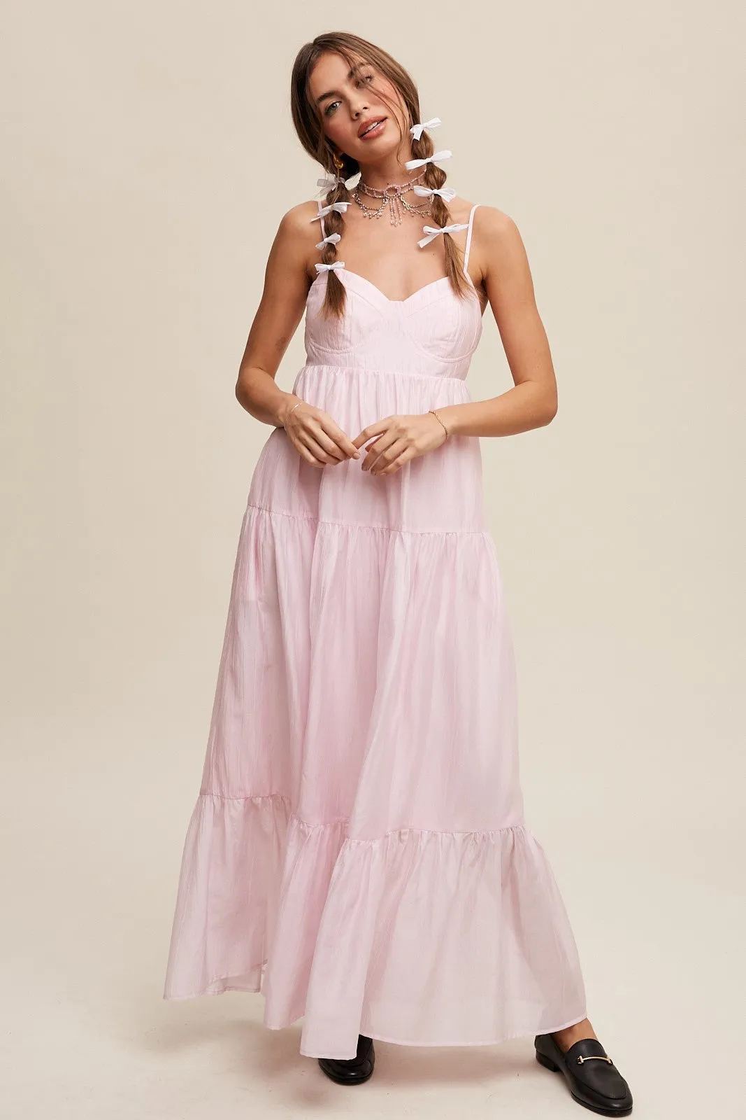 Light Pink Sleeveless Tiered Maternity Maxi Dress sold by Pinkblush product image thumbnail 4