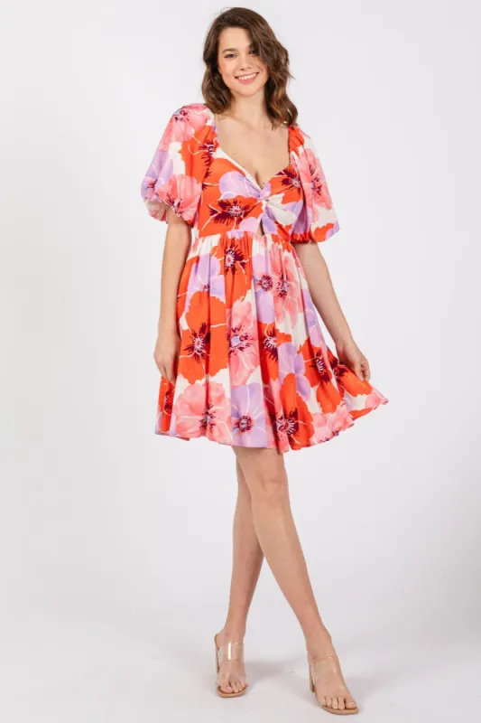 Pink Puff Sleeve Front Twist Mini Dress sold by Pinkblush