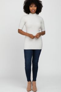 Cream Soft Brushed Knit Mock Neck Top sold by Pinkblush