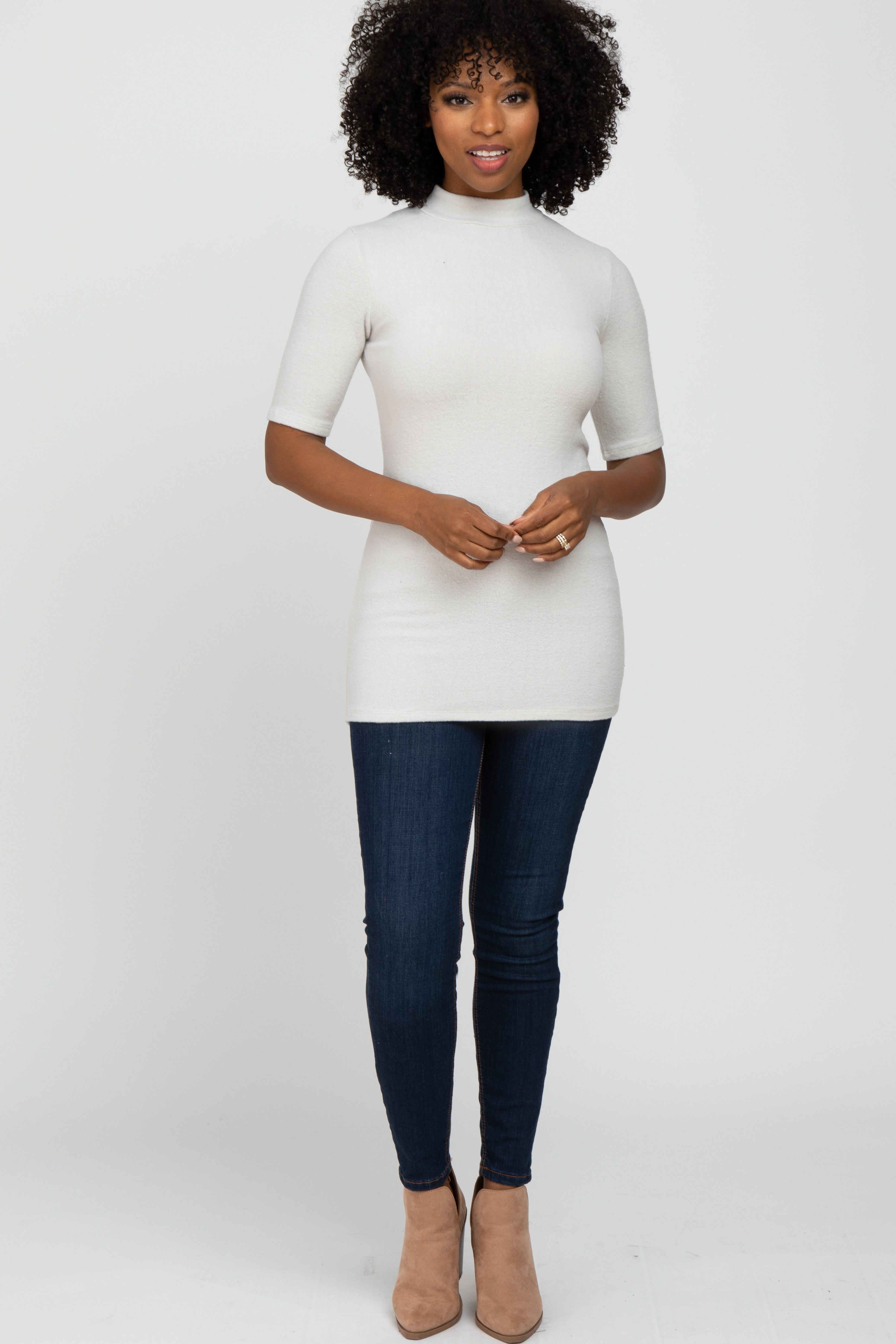 Cream Soft Brushed Knit Mock Neck Top sold by Pinkblush product image thumbnail 4