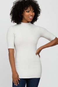 Cream Soft Brushed Knit Mock Neck Top sold by Pinkblush