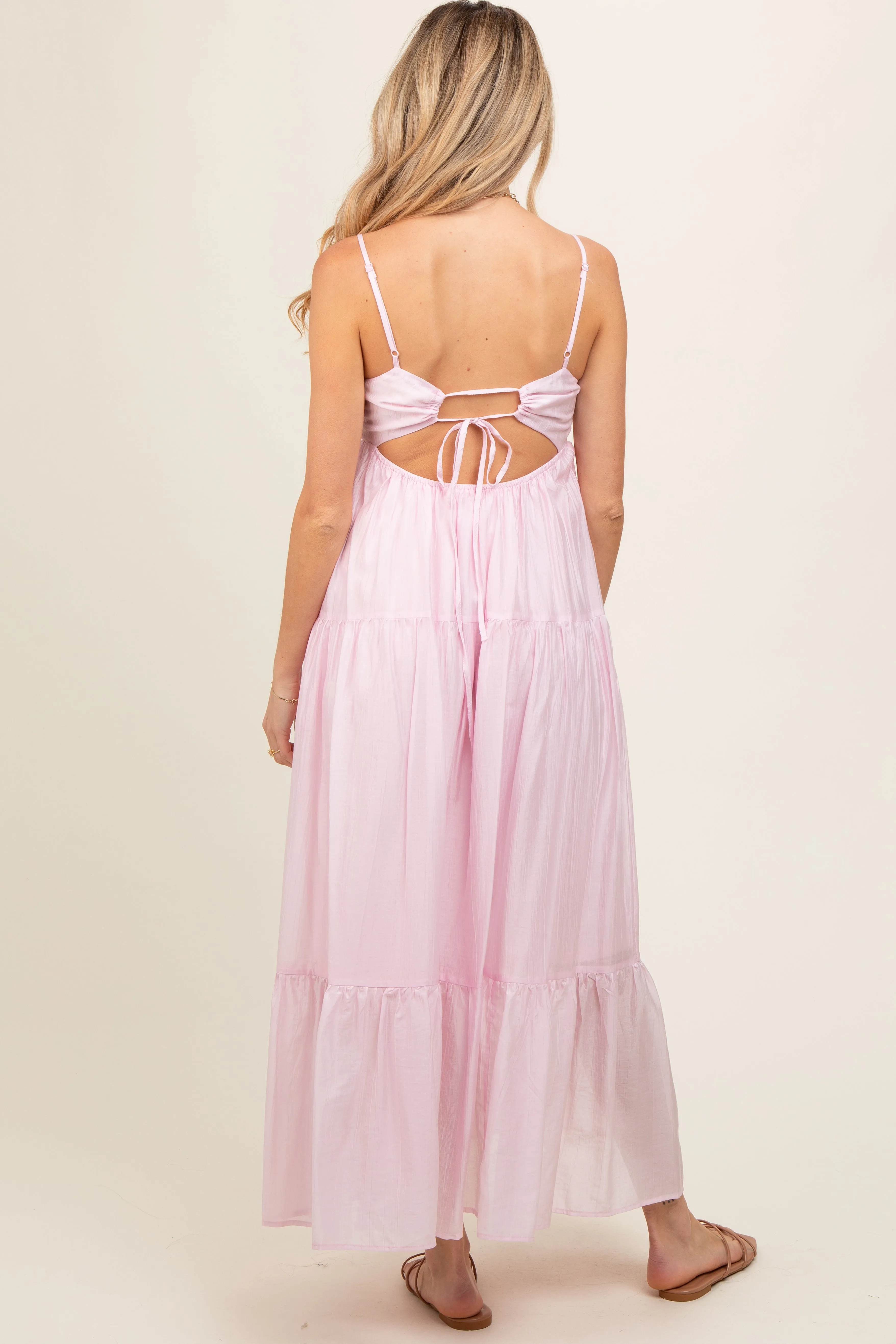 Light Pink Sleeveless Tiered Maternity Maxi Dress sold by Pinkblush product image thumbnail 3