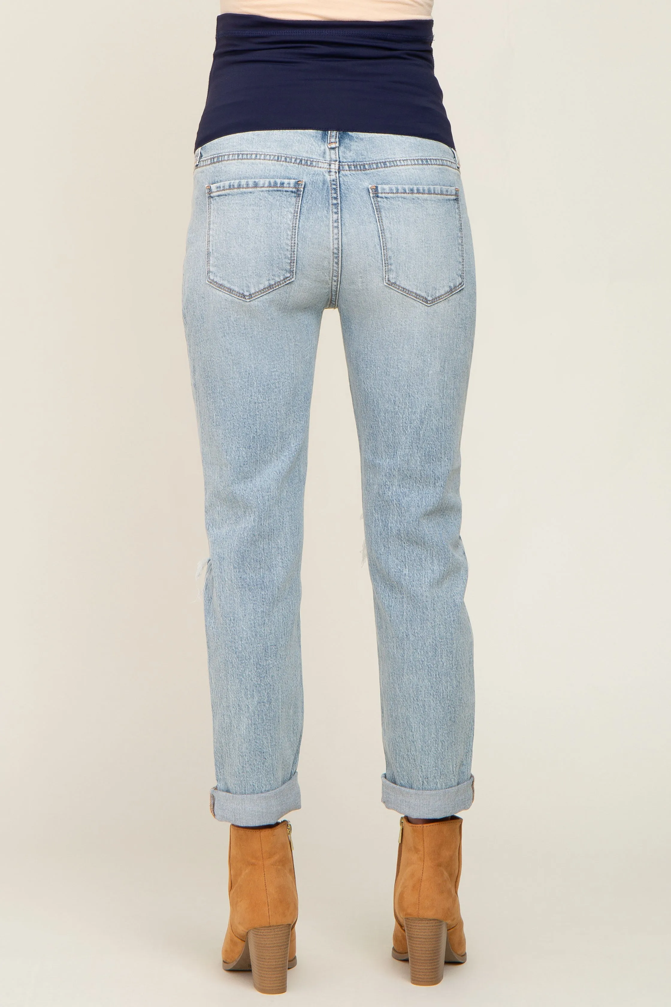 Light Blue Distressed Cuffed Maternity Jeans sold by Pinkblush product image thumbnail 4