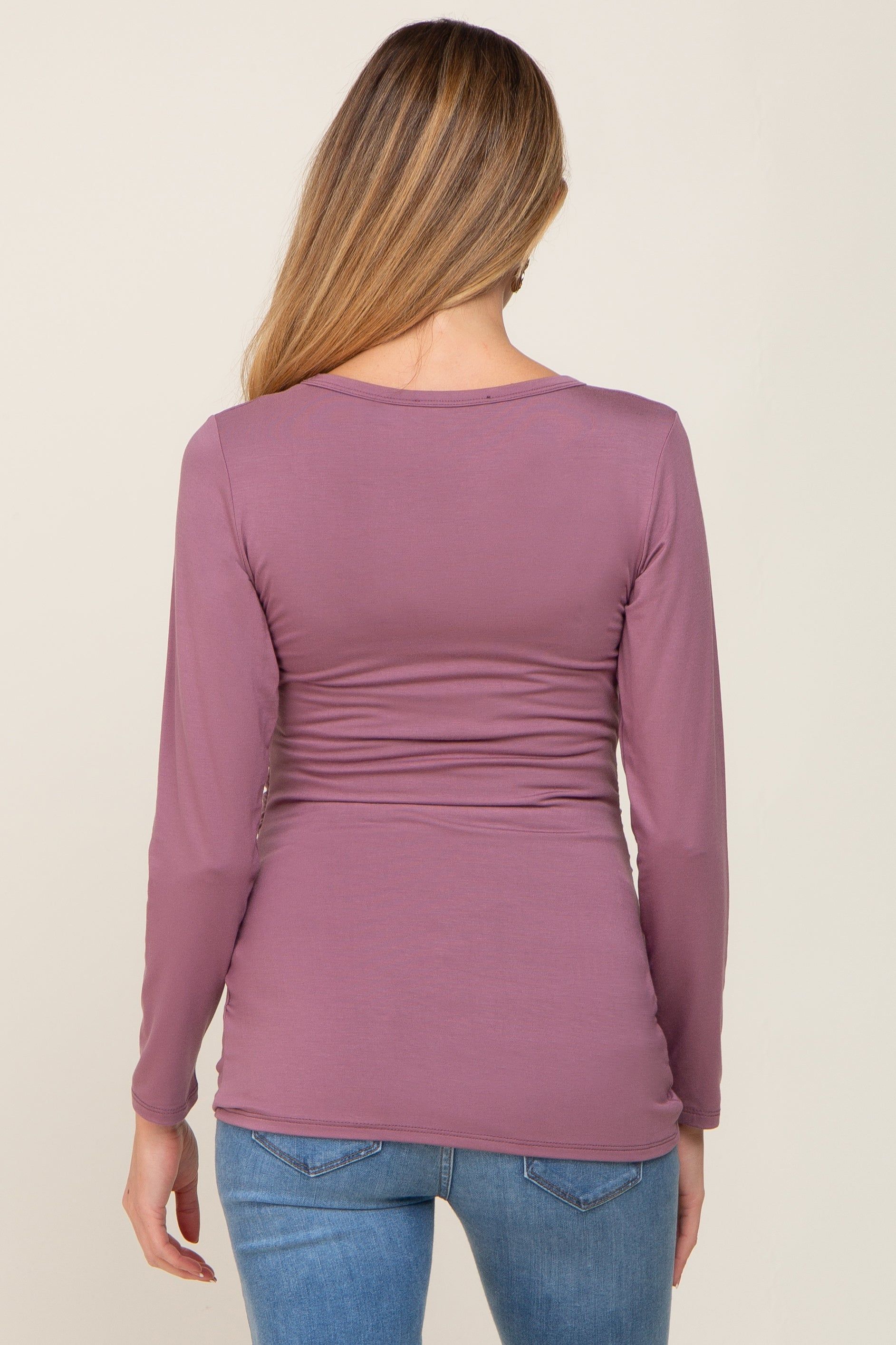 Mauve Ruched Long Sleeve Maternity Top sold by Pinkblush product image thumbnail 3