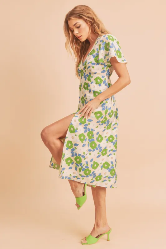 Cream Floral Printed Midi Dress sold by Pinkblush