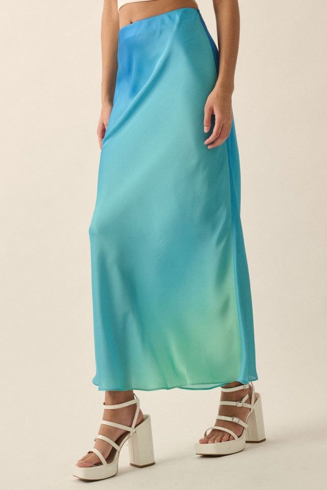 Ocean Blue High-Waist Ombre Woven Maxi Skirt sold by Pinkblush product image thumbnail 3